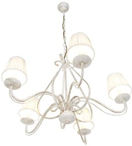 Kroonluchter wit plissé crème klemkap 5-lichts - Giuseppe