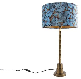Art Deco tafellamp brons velours kap vlinder dessin 35 cm - Pisos E27 cilinder / rond Binnenverlichting Lamp