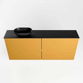 Mondiaz Fowy toiletmeubel 120cm ocher met zwarte waskom links en kraangat