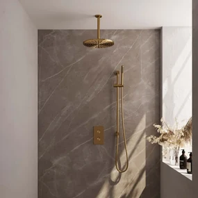 Brauer Gold Edition complete inbouw regendouche met staafhanddouche, plafondarm, glijstang en hoofddouche 30cm set 42 messing geborsteld PVD