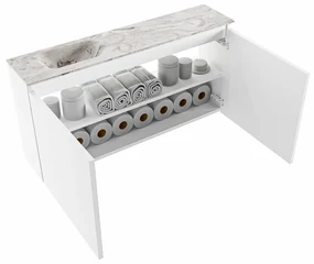 Mondiaz Ture DLux toiletmeubel 100cm talc met wastafel glace links met kraangat