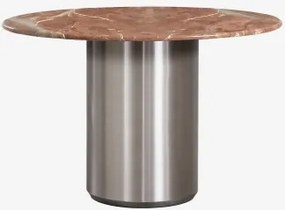 Ronde Eettafel Ø120 Cm Luceida Rood Chigan-marmer & Geborsteld Roestvrij Staal - Sklum