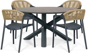 Tuinset Ronde Tuintafel 4 personen 125 cm Kunststof Grijs Domani Furniture Toscano/Ancona