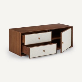 TV-meubel, B110 x D42 cm, walnootfineer en stof, ARCHIVITA XL