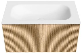Mondiaz Kurve 80cm badmeubel oak met 1 lade en wastafel big small midden zonder kraangat