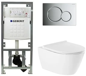 QeramiQ Salina Toiletset - rimless - diepspoel - softclose - quickrelease zitting - Geberit Sigma01 bedieningsplaat glans verchroomd - wit 0701131/0700519/sw96855/sw96857/