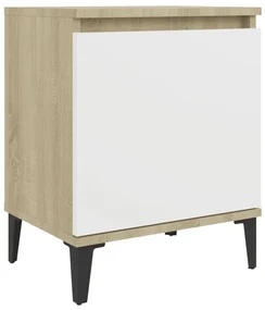vidaXL Nachtkastje met metalen poten 40x30x50 cm sonoma eikenkleur wit