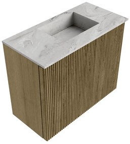 Mondiaz Joya DLux 50cm toiletmeubel dusk met wastafel faye rechts zonder kraangat glace