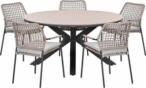 Garden Impressions Natas tuinset sand 6-delig - Tulli tuintafel light teak look Ø148 cm