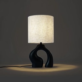 Japandi tafellamp zwart met linnen kap - Dahlia