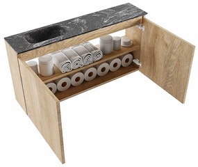 Mondiaz Ture DLux toiletmeubel 100cm washed oak met wastafel lava links met kraangat