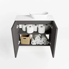 Mondiaz Fowy toiletmeubel 60cm dark grey met witte waskom rechts en kraangat