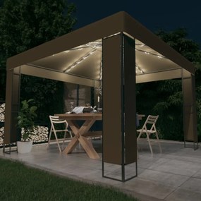 vidaXL Prieel met dubbel dak en LED-lichtslinger 3x3x2,7 m taupe