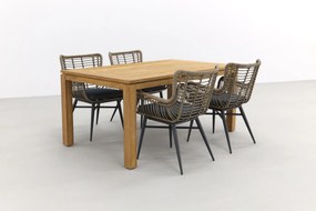Jasmine Naturel/Rome 4-persoons dining tuinset 170x100 cm. - Brown teak