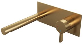 Brauer Gold Edition ColdStart wastafelkraan inbouw rechte uitloop met achterplaat model E1 geborsteld messing PVD