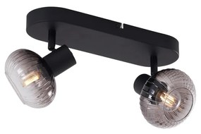 Afgeronde plafondSpot / Opbouwspot / Plafondspot zwart met smoke glas 2-lichts - Teddy Modern E14 Scandinavisch ovaal Binnenverlichting Lamp