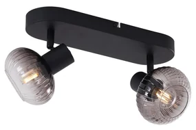 Afgeronde plafondSpot / Opbouwspot / Plafondspot zwart met smoke glas 2-lichts - Teddy Modern E14 Scandinavisch ovaal Binnenverlichting Lamp