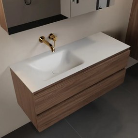 Mondiaz Aivy badmeubel 120cm mocha met wastafel solid surface talc links zonder kraangat en spiegelkast