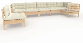 vidaXL 7-delige Loungeset met crèmekleurige kussens grenenhout