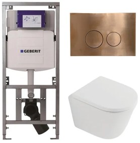 QeramiQ Dely Toiletset - 36.3x51.7cm - diepspoel - rimless - Geberit UP320 inbouwreservoir - softclose toilet zitting 35 mm - koperen bedieningsplaat - ronde knoppen - mat wit SW1026254/SW1000767/0701131/SW706196