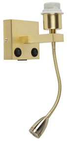 LED Art Deco wandlamp goud met USB en flexarm - Brescia Combi Modern, Art Deco E27 vierkant Binnenverlichting Lamp