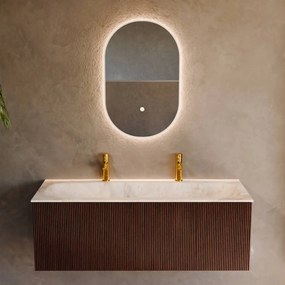 Mondiaz Kurve-dlux 120cm badmeubel ruby met 1 lade en wastafel big large midden 2 kraangaten frappe