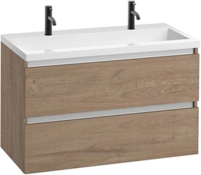 Saqu Gaia badmeubel incl. glans witte wastafel met 2 kraangaten 100x52x64cm toffee – aluminium greeplijst