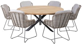 4 Seasons Outdoor Lugano dining set pure met Prado tafel teak blad Ø 160 cm * Sale *  Tuinset    houtkleur weerbestendig