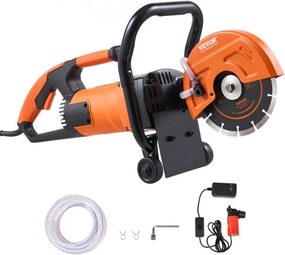 VEVOR Elektrische betonzaag, 180 mm, zware cirkelzaag 2000 W, zaagdiepte 63 mm, nat/droog schijfzaag met waterleiding, waterpomp, zaagblad, voor steen en baksteen