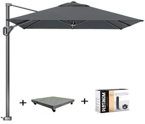Voyager T1 zweefparasol 250x250 cm antraciet met 90KG voet en hoes