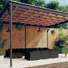 vidaXL 10-delige Loungeset met kussens poly rattan zwart