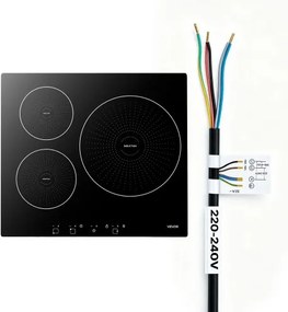 VEVOR 3-zone inductiekookplaat, inbouw inductiekookplaat, 6200 W, 9 vermogensniveaus, LED-touchscreen, glaskeramisch oppervlak en kinderbeveiliging, voor keuken en camper