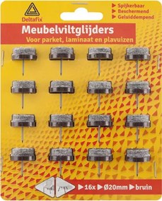 Deltafix Meubelviltglijders 20mm - Bruin - 16 Stuks met nagel