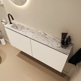 Mondiaz Ture DLux toiletmeubel 120cm talc met wastafel glace links met kraangat