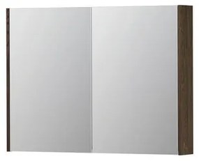 INK SPK2 Spiegelkast - 100x14x74cm - 2 deuren - dubbelzijdige Spiegel - schakelaar en stopcontact - eiken Massief eiken Charcoal 1105328
