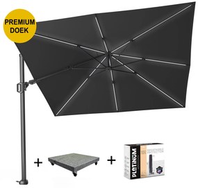 Challenger T2 glow premium parasol 300x300 cm antraciet faded black met 90KG voet en hoes