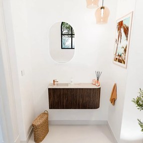 Mondiaz Joya DLux 90cm toiletmeubel ronding rechts walnut met wastafel faye links 1 kraangat frappe