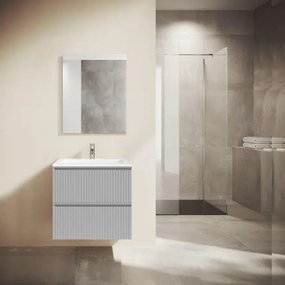 Saniclass Prime Blend Badkamermeubelset - 60x55x46cm - 1 rechthoekige keramische wasbak wit - 1 kraangat - 2 lades - rechthoekige spiegel - mat greige (grijs) SW892642/SW804530/SW724610