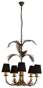 Kroonluchter goud met katoenen klemkap zwart 5-lichts - Botanica Landelijk E14 Binnenverlichting Lamp