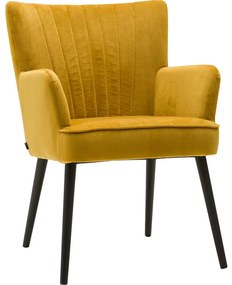 Goossens Eetkamerstoel Rob geel velvet stof met armleuning, urban industrieel