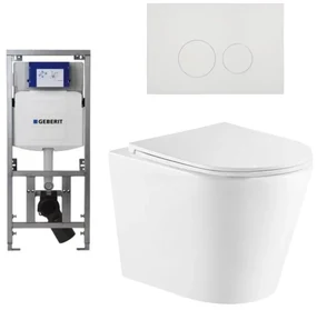 QeramiQ Dely Toiletset - 36.3x51.7cm - diepspoel - rimless - Geberit UP320 Burda inbouwreservoir - softclose toiletzitting - glans witte bedieningsplaat - ronde knoppen - wit glans SW543431/0701131/SW706186