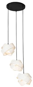 Moderne hanglamp zwart met wit 3-lichts - Cloth
