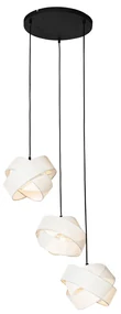 Stoffen Moderne hanglamp zwart met wit 3-lichts - Cloth Modern E27 rond Binnenverlichting Lamp