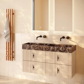 Muebles Murcia badmeubel ribbelfront 120cm naturel eiken met Dark Emperador wastafel zonder kraangaten