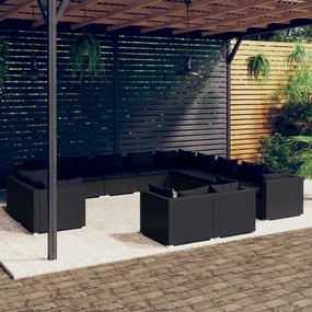 vidaXL 13-delige Loungeset met kussens poly rattan zwart