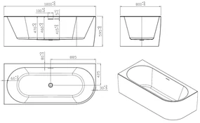 Saniclear Lilla bubbelbad 180x80cm links wit mat elektronisch 12+6+4 hydro en 12 aerojets chroom