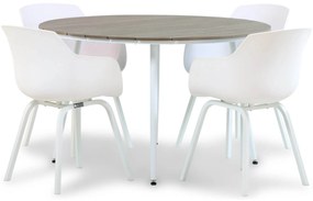 Tuinset Ronde Tuintafel 4 personen 125 cm Kunststof /Aluminium/polywood Wit  Lifestyle Garden Furniture Salina/Yala