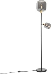 Vloerlamp zwart met goud met smoke glas 2-lichts - Zuzanna