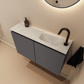 Mondiaz Ture DLux toiletmeubel 80cm dark grey met wastafel opalo rechts met kraangat