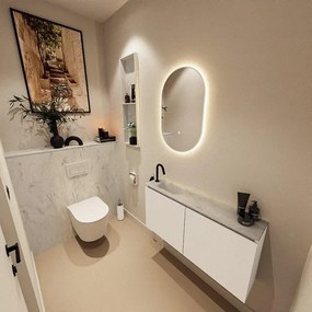 MONDIAZ TURE-DLUX 100cm toiletmeubel Talc. EDEN wastafel Opalo positie links. Met 1 kraangat. TUREDX100TALL1OPA